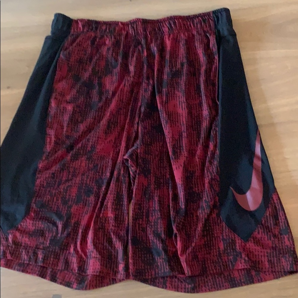 Nike Dri fit red and black speckle shorts